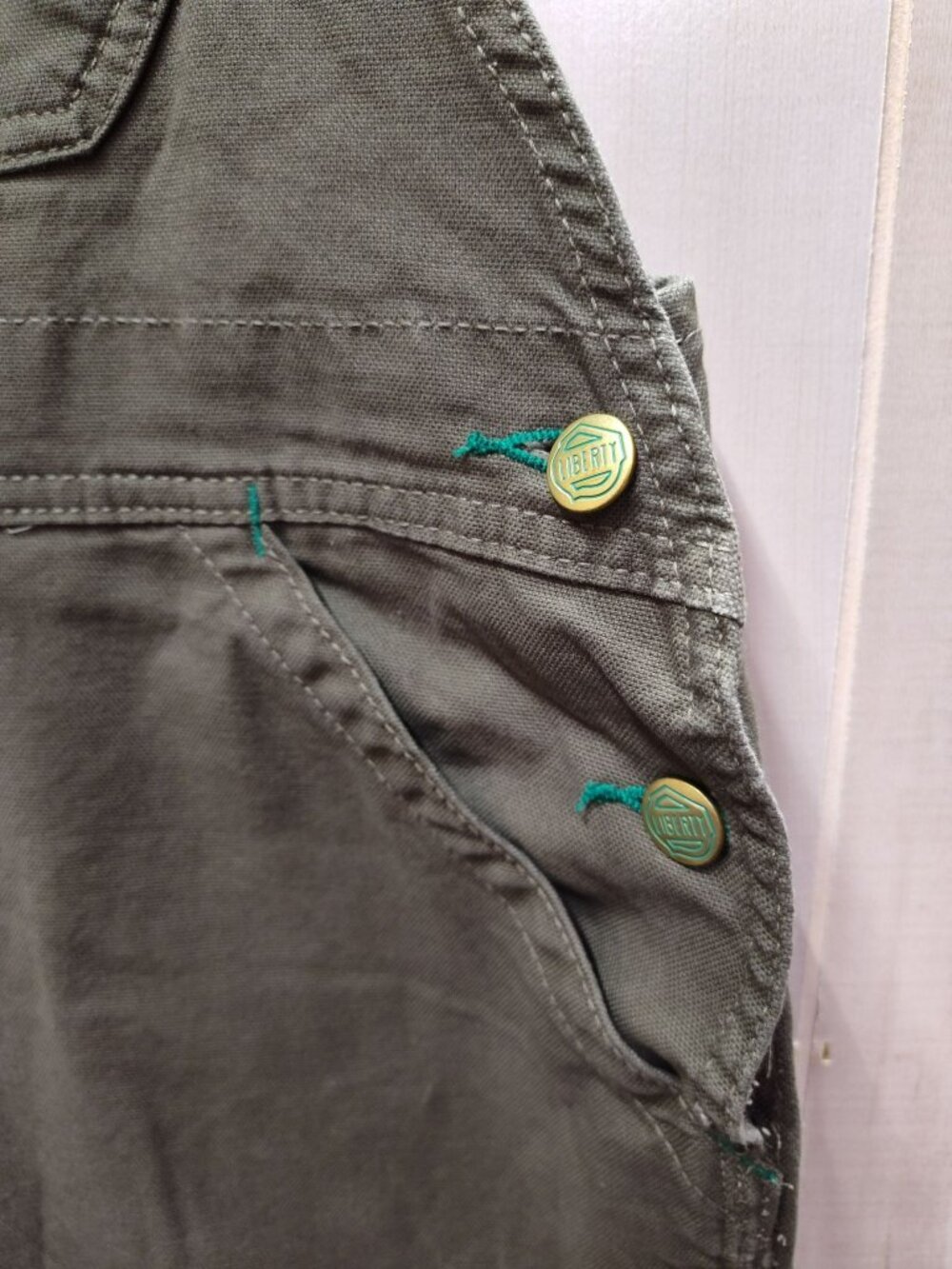 Liberty Green Bib Overalls Womens Large Carpenter Utility Regular Fit Hemmed 26" - Picture 4 of 12